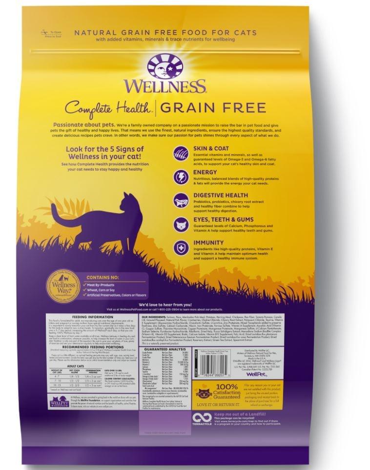 Wellness Complete Health Natural Indoor Adult Grain Free Salmon and Herring Dry Cat Food - Image 2