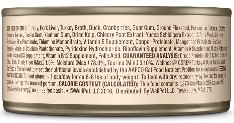 Wellness CORE Natural Grain Free Turkey and Duck Pate Wet Canned Cat Food - Image 2