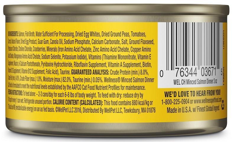 Wellness Grain Free Natural Minced Salmon Dinner Wet Canned Cat Food - Image 2