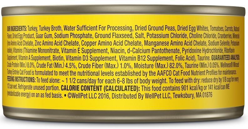 Wellness Grain Free Natural Minced Turkey Entree Wet Canned Cat Food - Image 2
