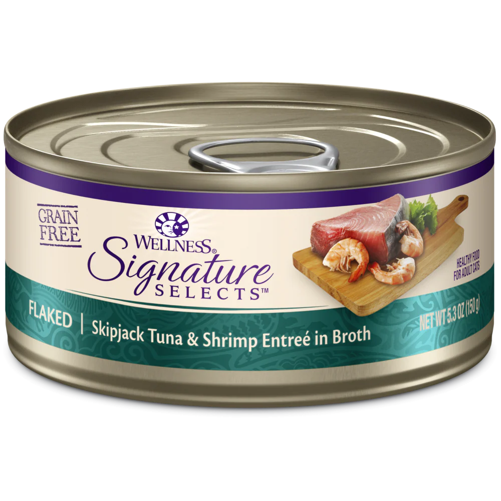 Wellness Signature Selects Grain Free Natural Skipjack Tuna with Shrimp Entree in Broth Wet Canned Cat Food