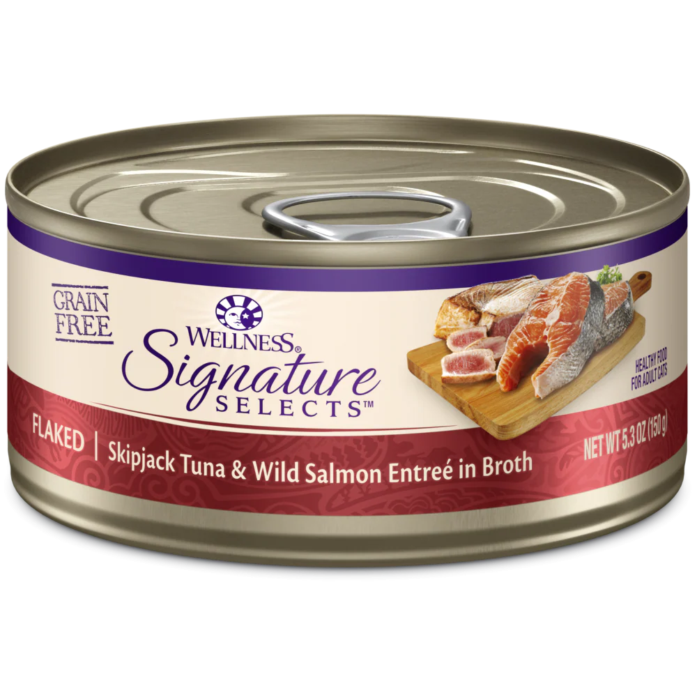 Wellness Signature Selects Grain Free Natural Skipjack Tuna with Wild Salmon Entree in Broth Wet Canned Cat Food
