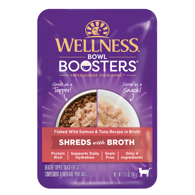Wellness® Bowl Boosters® Shreds with Broth Flaked Wild Salmon & Tuna Recipe in Broth Cat Food Pouch, 1.75oz