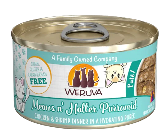 Weruva Cat Paté  Meows n' Holler Purramid Chicken & Shrimp in a Hydrating Purée Canned Cat Food