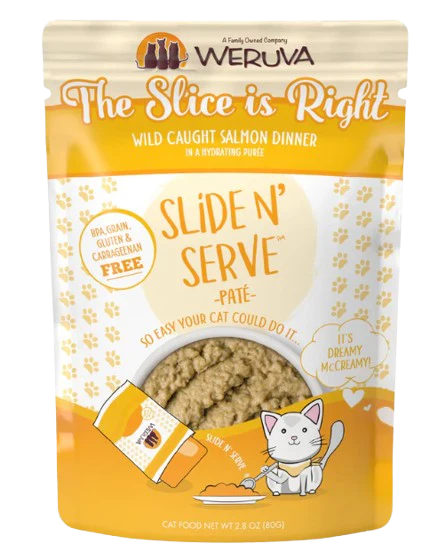 Weruva Cat Paté The Slice is Right Wild Caught Salmon Dinner in a Hydrating Purée, 2.8oz Wet Cat Food Pouch