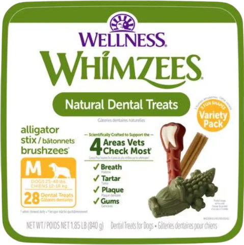 Wellness Whimzees Medium Dog Dental Treats Variety Value Box 28 Pack