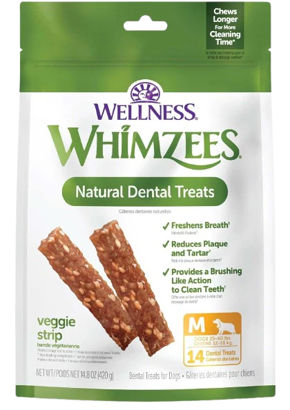 Wellness Whimzees Veggie Strip Dental Chew Dog Treats, Medium, 14 count