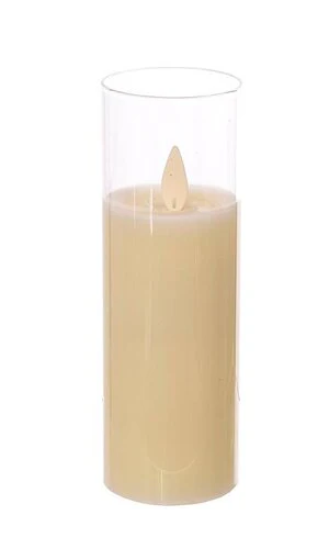 Flameless LED Pillar Candle in a Clear Glass Cylinder