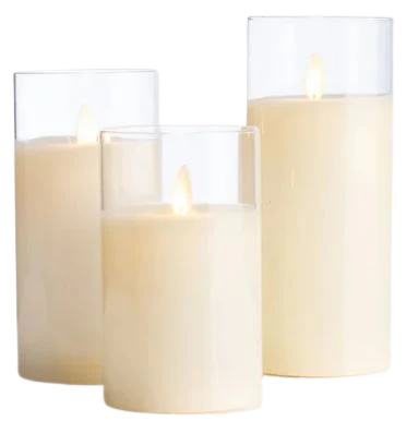 Flameless LED Candles in Clear Glass Cylinders - Set of 3